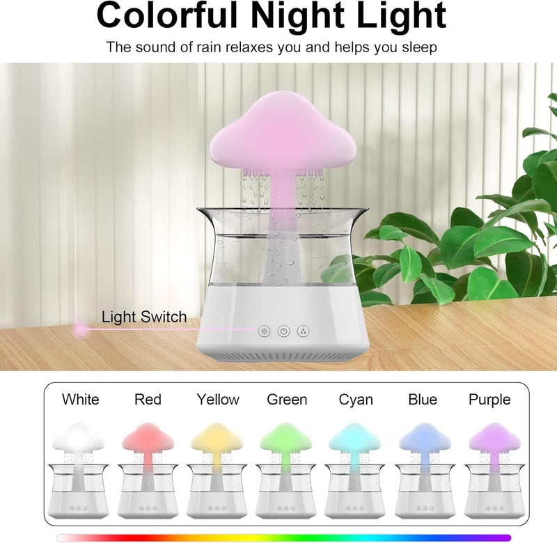 cjc Cloud Rain Humidifier for bedroom with Soothing Rain Sounds Sleep Aid, Waterfall Night Light, Mushroom Design Air Moisturizer，Room Decor Aesthetic for living room (White) - Image 4